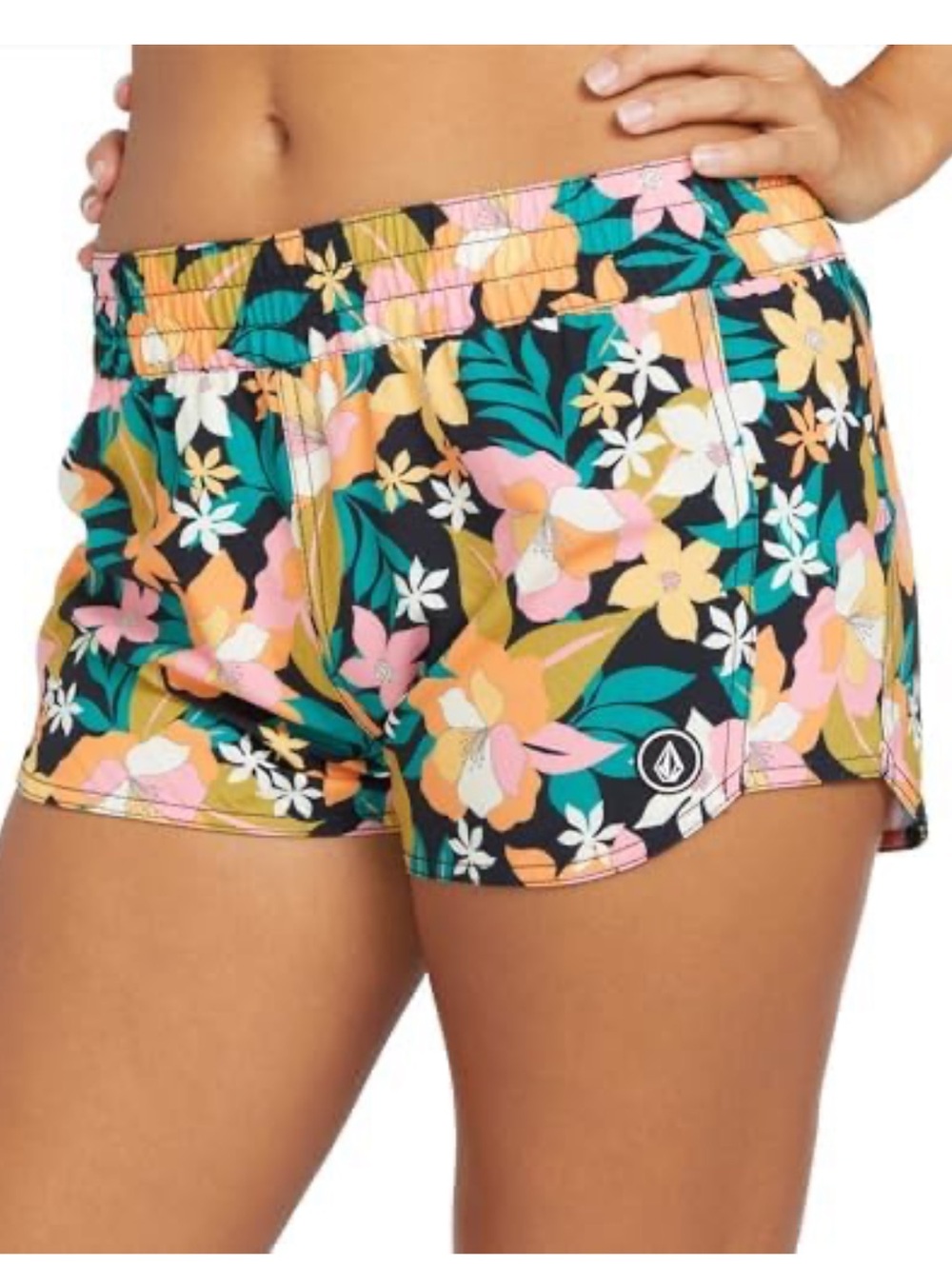 Volcom Had me at Aloha 2 in Floral Active Shorts in Black pink orange Medium